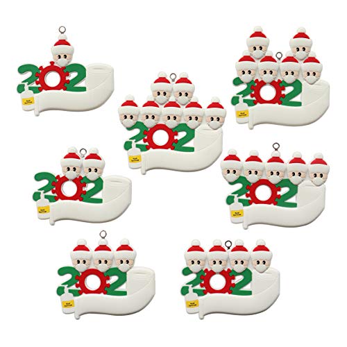 YueLife Personal Customized Christmas Tree Ornaments 2020 Quarantine Survivor Souvenirs Christmas Decoration Kit with Face Protection Device Family Creative Gifts (White, 4 Persons)