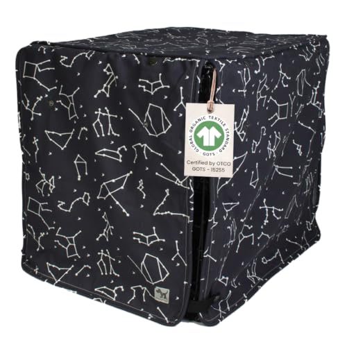 Molly Mutt Rocketman Dog Crate Cover, 100% Cotton Canvas Cover with 2 Roll-Up P…