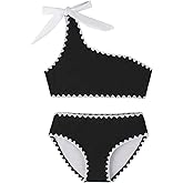 Girls Swimsuit 2 Piece Bathing Suit Bow One-Shoulder Swimsuit Top & Shorts Bikini Set Teen Girls' Swimwear