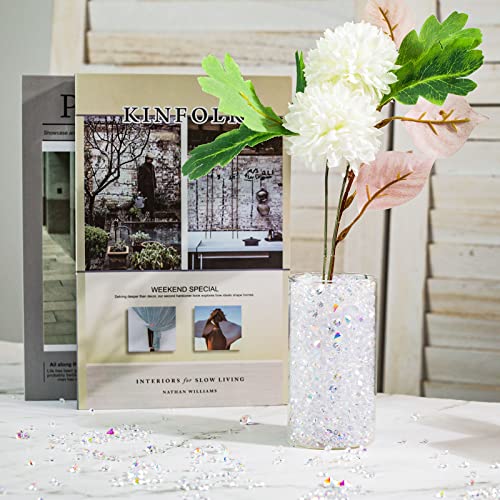 JOHOUSE Clear Fake Diamonds, 7600PCS Dazzling Acrylic Diamond Crystals Iridescent Gems Gemstones 3 Sizes for Vase Fillers Table Scatters Wedding Party Decoration