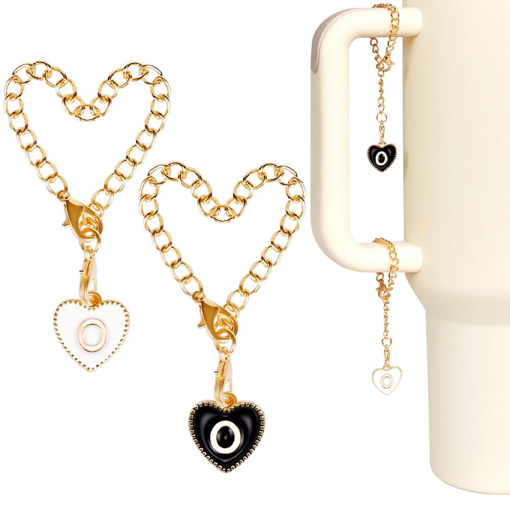 SUNNYCLUE 1 Box 4Pcs Enamel Cup Accessories Charms Tumbler Charm Metal Alloy Cups Handles Personalized Letter O Heart Name Identifiers Charms Chains for Gathering Cups Handle Keychain Tumblers Decor