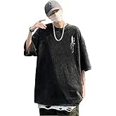 Insarue Men's Vintage Wash Anime Pattern Shirt Summer Casual Hip Hop T-shirt Street Clothing Harajuku Top T-shirt Y2K Top