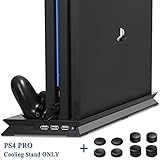 ADVcer PS4 Pro Vertical Stand with Dual Cooling Fan, Dual Controller Charging Station and 3 Extra USB Port for Playstation 4 Game Console, PS4 DualShock 4 Gamepad + 8 Controller Thumb Grip Cover Caps