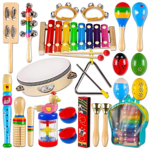 Conjunto de 22 peças de instrumentos de percussão de madeira para crianças pequenas, educação pré-escolar infantil, brinquedos musicais para a primeira infância, adequados para meninos e meninas