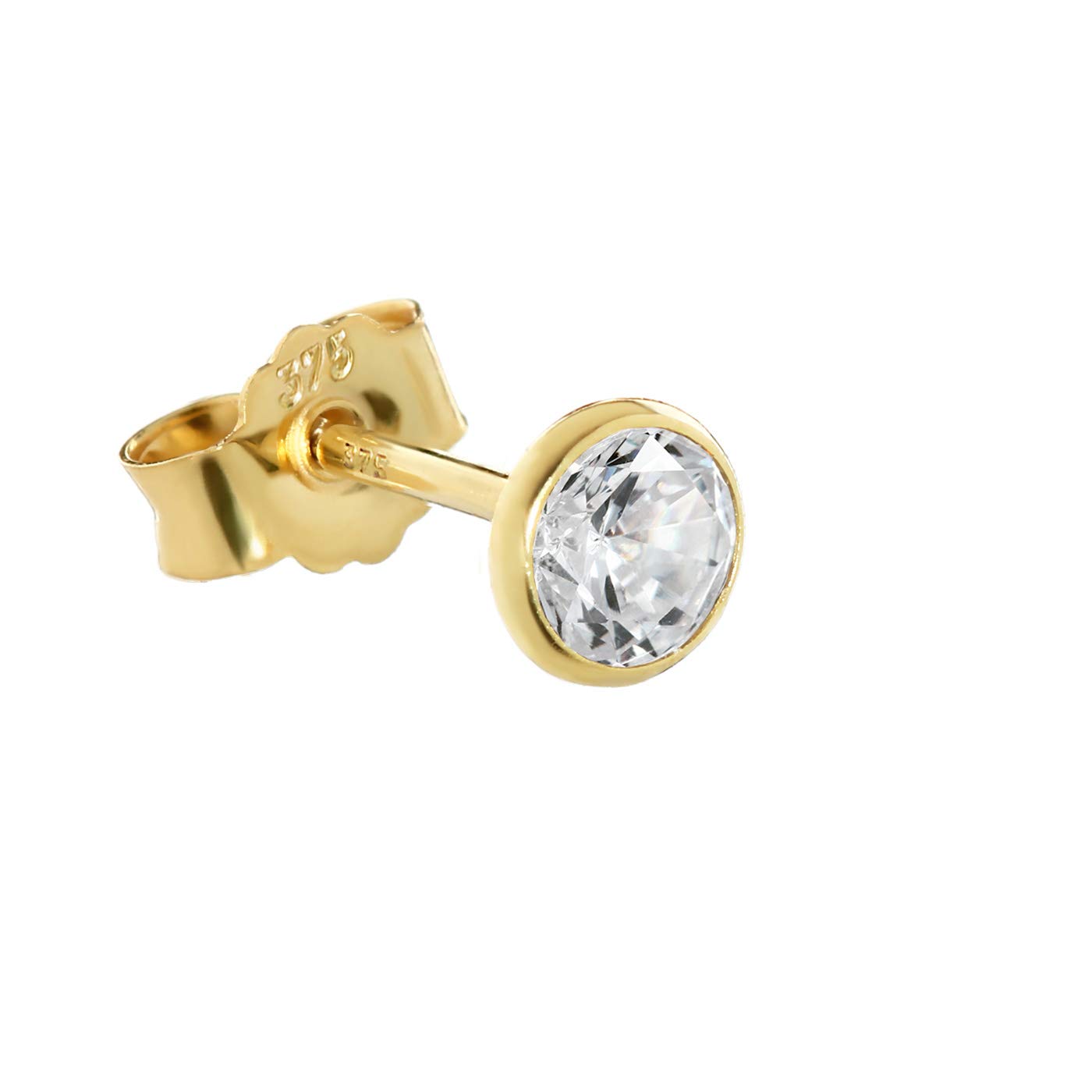 NKlaus single 4,5mm calyx stud earrings yellow gold earring Zirkonai white 2606