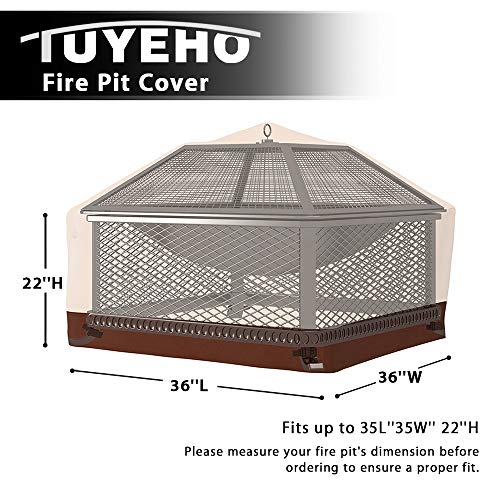 Tuyeho Patio Square Fire Pit Cover 36 x 36 x 22 inch, 600D Heavy Duty