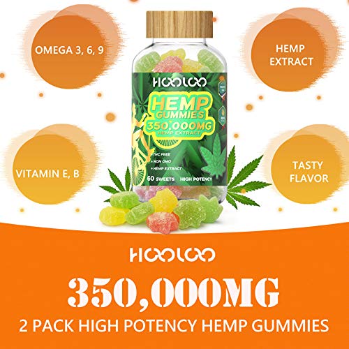 2 Pack Hemp Gummies - HOOLOO 350,000MG Fruity Hemp Gummy for Relaxing, Reduce Stress Anxiety, Sleep Better - Natural Hemp Extract Gummies - Made in USA