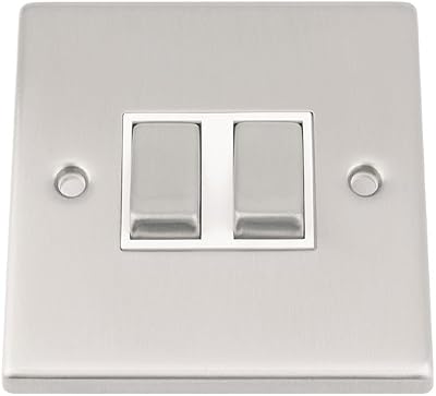 A5 Products Satin Chrome Double 2 Gang 2 Way Metal Rocker Light Switch White