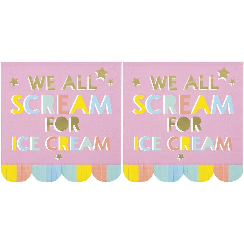 Unique 16762 Fringe Paper Napkins-16.5 cm-Pastel Ice Cream Summer Party-16 Count (Pack of 2), Multicolour, Mittel