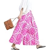 CHOUYATOU Women's Loose Floral Printed Cotton Crop Pants Elastic Waist Wide Leg Palazzo Trousers