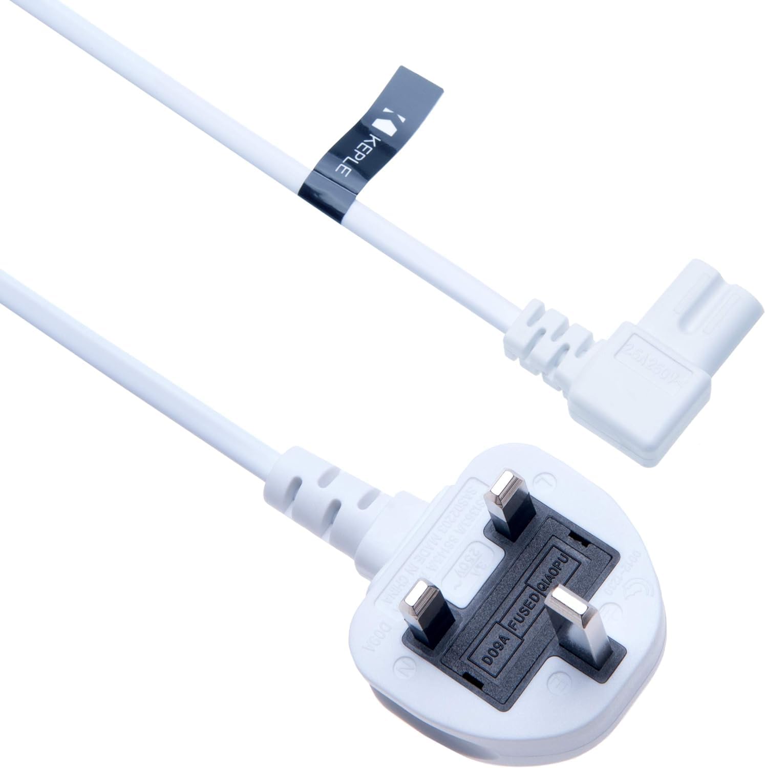 2 Pin Mains Power Lead Fig Figure 8 Right Angle Flat Cable Compatible with XBox Sky Box Playstation 1 2 3 4 5 Charger Wall Cord to Figure 8 Angled 90 Degree UK 2m (White)
