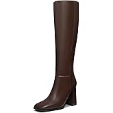 Athlefit Women's Knee High Boots Fashion Chunky Heel Square Toe Tall Boots Side Zipper Long Boots