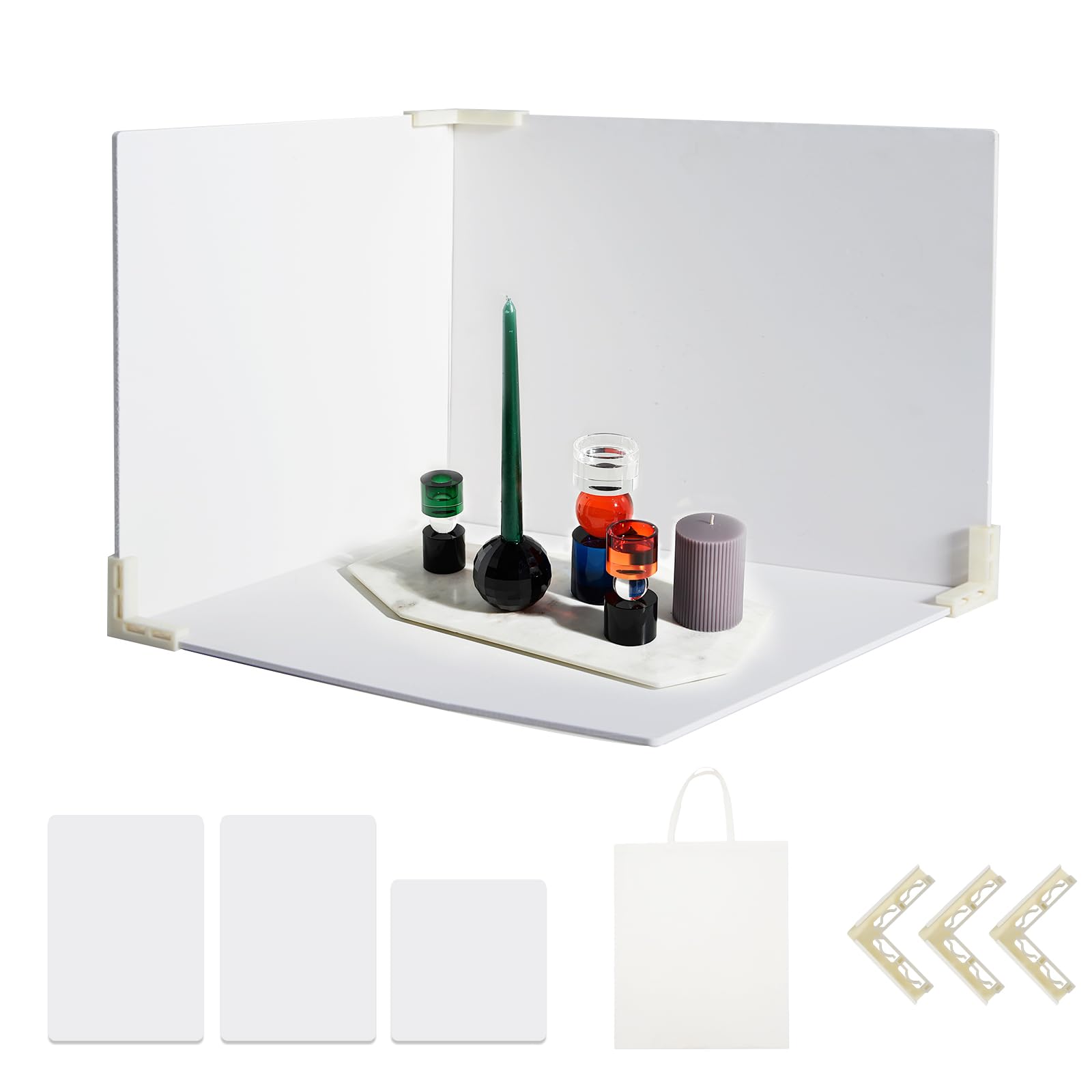 Photo 1 of 3 PCS Board Photo Backdrop, 15.8x11.8 Inch Waterproof Photography Backdrop Boards with 3 PCS Bracket for Flat Lay, Product Photography Background (White 3)