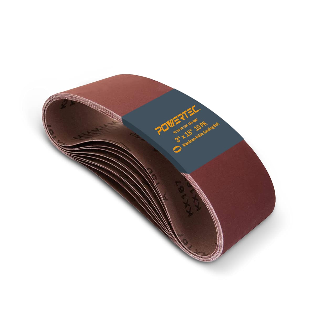 POWERTEC 110801 3 x 18 Inch Sanding Belts | Aluminum Oxide Sanding Belt Assortment, 2 Each of 40, 60, 80, 100, 120 Grits | Premium Coarse to Medium Sandpaper for Portable Belt Sander – 10 Pack