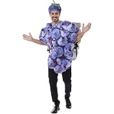 EraSpooky Adult Purple Grapes Bunch Costume with Hat, Funny Food Party Halloween Suit