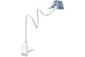 Aomiker Gooseneck Phone Holder for Bed - [2023 Upgrade Nylon Braid] 38” Flexible Lazy Arm Clip, 360 Adjustable Overhead Phone Mount for iPhone 14 13 12 11 Pro Max Mini Plus, all 4-7" Cellphone - White