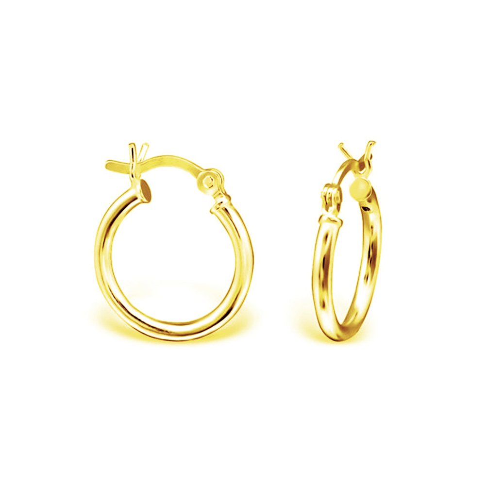 DTPSilver - 925 Sterling Silver Yellow Gold Plated Medium size Hinge Hoops/Sleepers/Creole Earrings - Thickness 1.5 mm - Diameter 16 mm