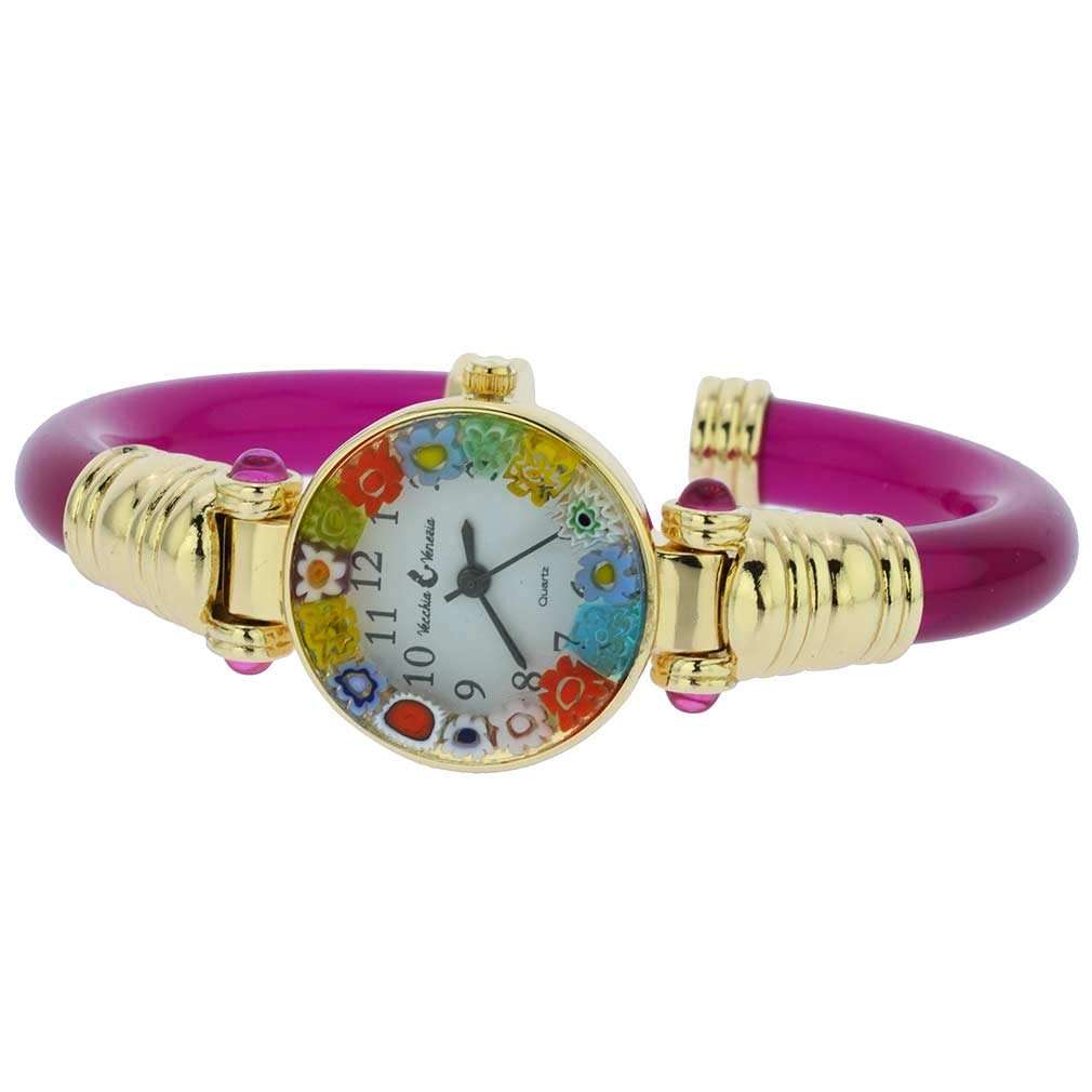 Glass Of Venice Murano Glass Millefiori Bangle Watch - Magenta Multicolor