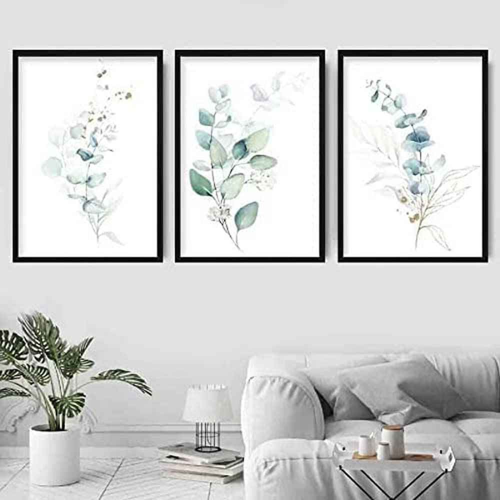 Artze Wall Art Floral Eucalyptus Leaves Art Print 3-Piece Set, 30 cm Width x 40 cm Height, Blue/Green