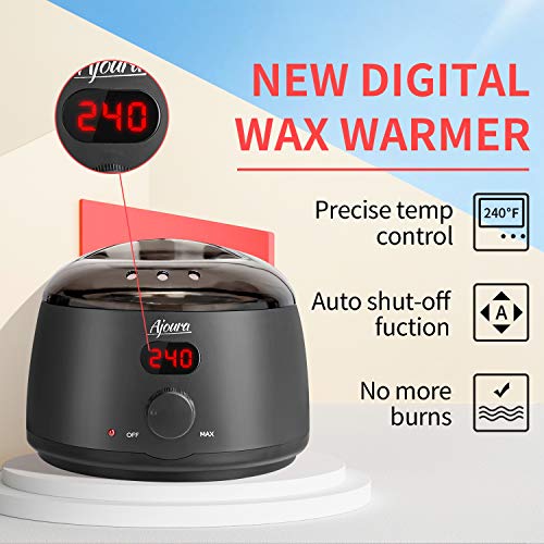 Waxing kit Digital Wax warmer- Ajoura Hard Wax Kit for hair removal- 14oz Cream wax beads- 60ml Pre & after Wax Spray- Ideal for Face, Eyebrow, Brazilian Full body- Home Waxing Kit for Women Men