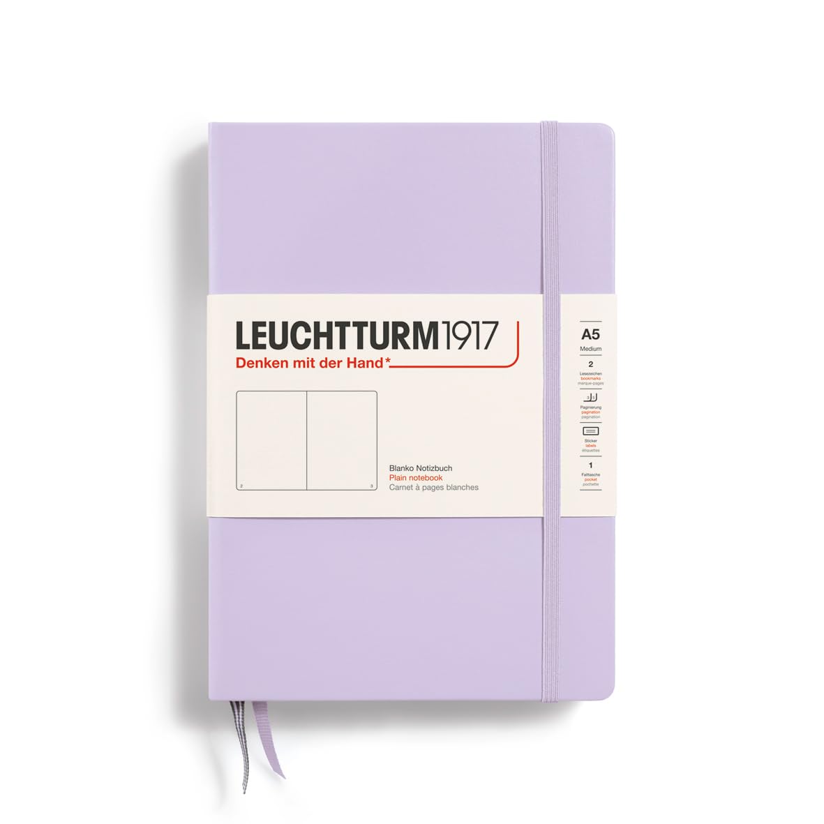 LEUCHTTURM1917 365480 Notebook Medium (A5), Hardcover, 251 Numbered Pages, Plain, Lilac