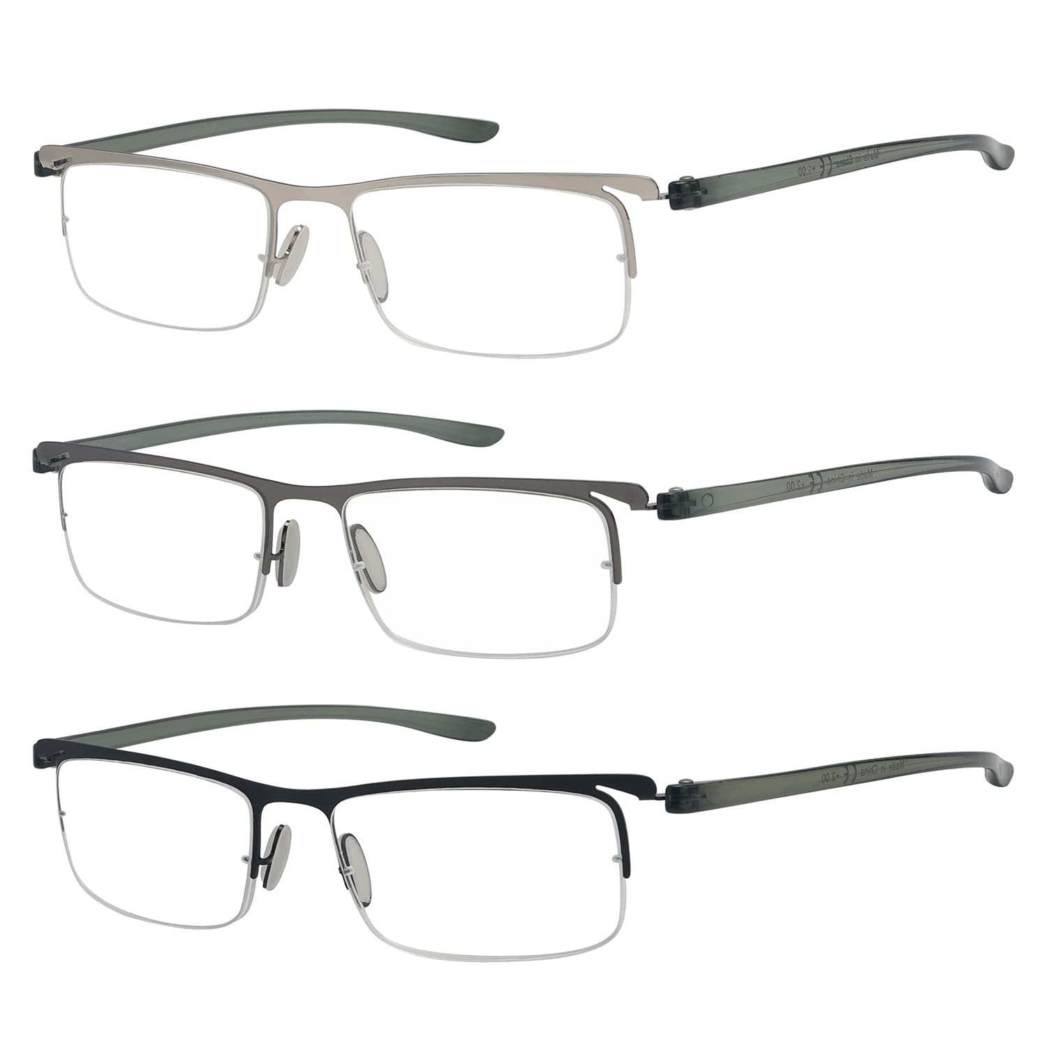 Eyekepper 3 Pairs Half-rim Reading Glasses Unique Design Frame Reader Eyeglasses for Men Women Reading +4.00