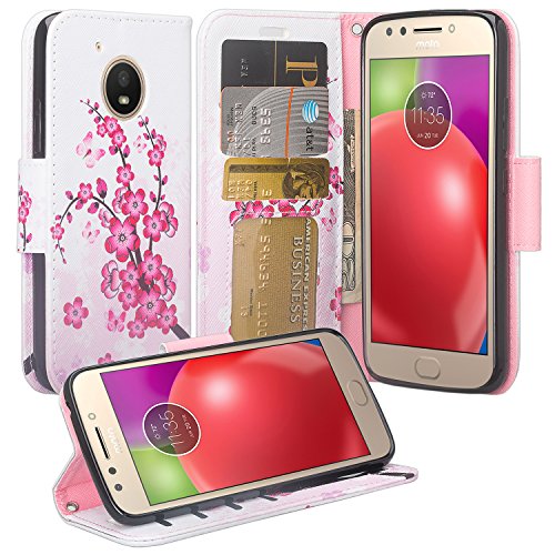 Moto E4 (US Version) Case, SOGA [Pocketbook Series] PU Leather Magnetic Flip Design Wallet Case for Moto E4 - January Birth Flower