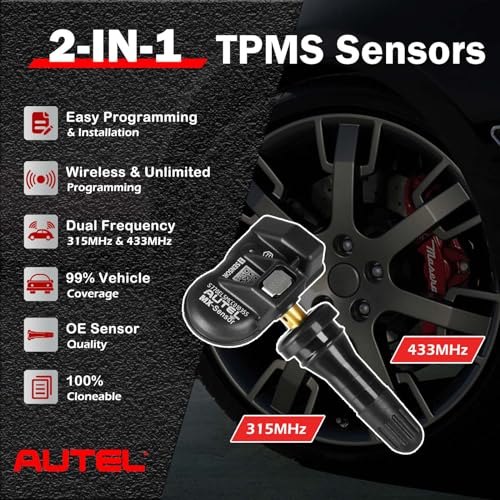Autel MX Sensor Autel TPMS Sensor Set of 20 Programmable Sensors OE-Level for Tire PressureTire Pressure 2 in 1 315MHz/433MHz Press-in Programmable by TS508 TS408 TS508WF TS608 MS906TS MS906PRO-TS