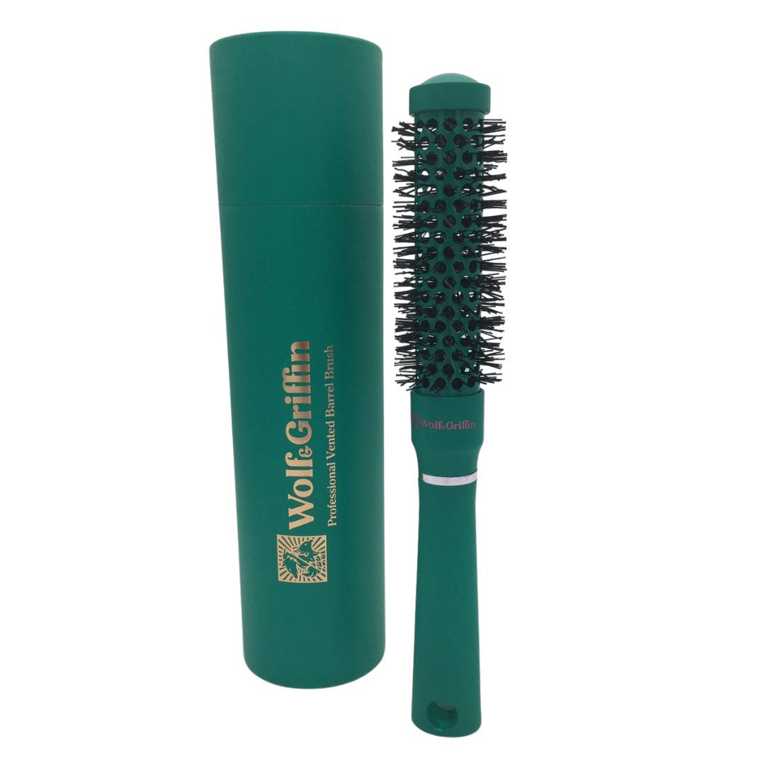 Wolf & Griffin Professional Vented Barrel Brush | Round Brush for Blow Drying | Small Round Hairbrush | Ceramic Ionic Hairbrush | Jungle Green | Size 1-2.5 cm