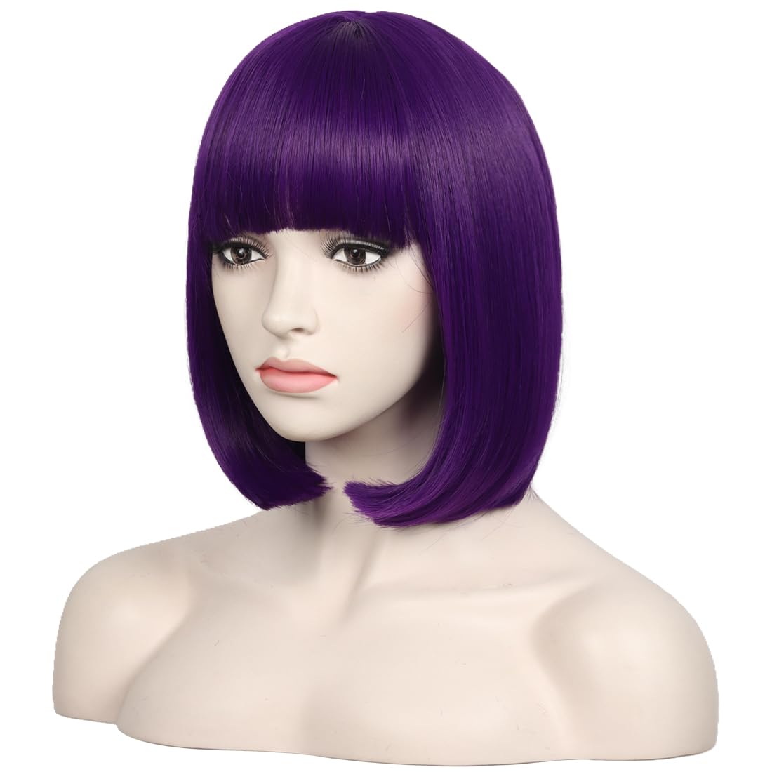 Photo 1 of WildCos Short 12 Inches Straight Synthetic Cosplay Wig for Women (Dark purple)