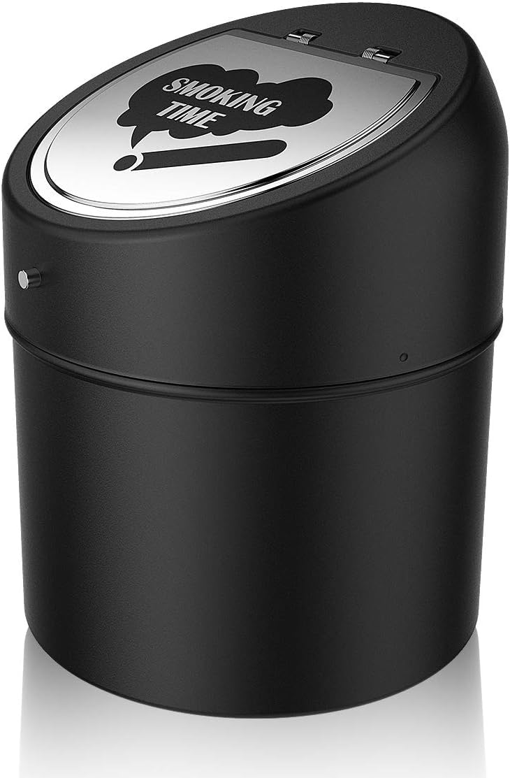 LegendTech Stainless Steel Ashtray with Lid, Windproof Tabletop Ashtray for Cigarettes, Portable with Non-Slip Base for Indoor and Outdoor Use, for the Garden and Balcony (Black)