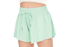 RISSCAN Girls Athletic Flowy Shorts with Pocket 2 in 1 Butterfly Shorts for Teen Girls Youth Running Sports Spandex Shorts