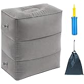 ZIQIAN Inflatable Travel Foot Rest Pillow Portable Adjustable Three Layers Height Foot Stool for Airplanes, Cars, Home, Trains, Office to Lay Down or Sleep on Long Flights with Pump（Gray 1PACK