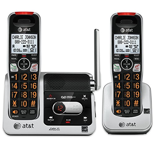 AT&T Cordless Phone 2 Handsets Caller ID Large LCD Display Silver Black