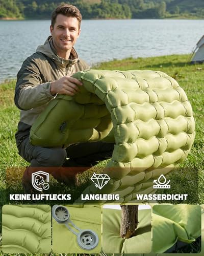 Rgaden Camping Double Sleeping Mat, Ultralight Inflatable Sleeping Mat with Integrated Cushion and Foot Pump, Compact Camping Sleeping Mat, Waterproof for Trekking, Backpacking, Travel and Tent