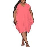 YeGine Oversize Tshirt Dress for Women Casual Plus Size Short Sleeves Midi Tunic Dresses with Pockets