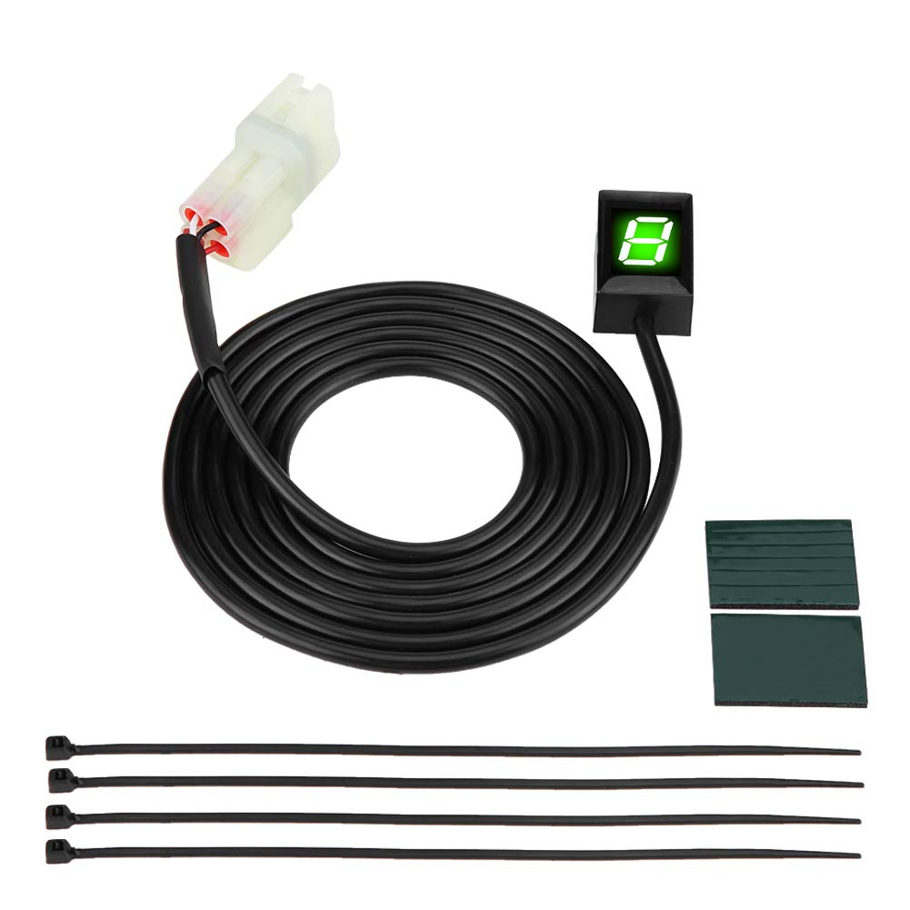 Jadeshay Motorcycle Gear Indicator,6 Speed LED Digital Gear Indicator Shift Lever Sensor ECU Plug Design with Cable Ties and Adhesive Mounting Pads
