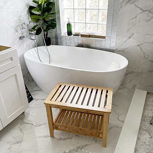 RANDEFURN Shower Bench 24'' Shower Chair with Shelf, Bathroom Bench
