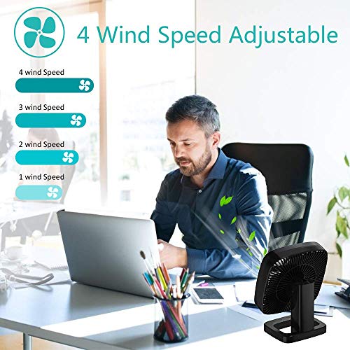 AQSURE Desk Fan Small Table Fan 4 Wind Speed Adjustable & 3 Timing Mode Quiet Operation Portable Fan USB Charging Adjustable Head 90°Rotatable Mini Personal Fan for Home Office Bedroom Camping