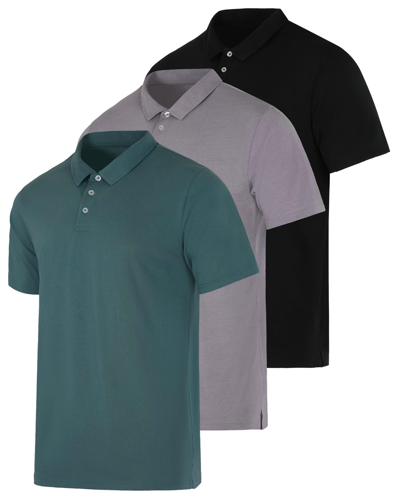 Photo 1 of 3 Pack: Men's Jersey Cotton Quick Dry Fit Polo Shirt Men Mens Tshirts Button Tee Short Sleeve Golf Tennis Clothing Active Wear Athletic Performance Tech Sports Essentials Casual T Shirts,Set 9-S