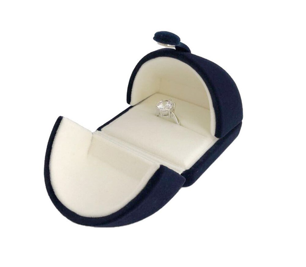 Elegant Blue Velvet Ring Box for Engagement Wedding Birthday Anniversary Valentine's Day Present Gift Luxurious Jewelry Case Storage Display Packaging Shows (Jewelry is not included)