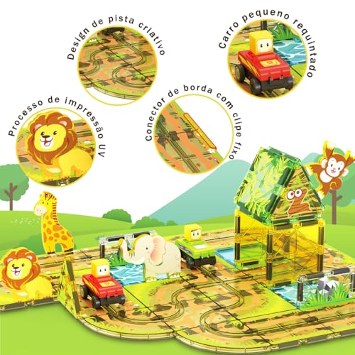 Blocos de Montar Magnéticos Construção STEM Brinquedos Infantil (45 Peças Com Animais)