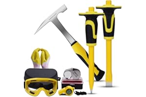 A peerless shovel 8 PCS Geology Rock Pick Equipment Kit,21oz Hammer and 2 Rock Digging chisels with Protective Caps,Digging Chisel Set,Gold mining and exploration equipment(yellow)
