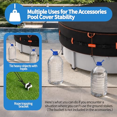 Neuradical 500D Round Pool Cover, Heavy Duty Fabric Cover for Above Ground Pools, with Tie Ropes and Nails, Wind, Tear Resistant, Water and UV Resistant, 366cm