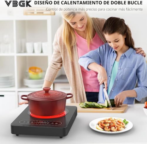 VBGK Vitroceramica Portable 2000W, Portable Vitro with Timer, 8 Power Levels, 220V~240V with Plug, Electric Plate for Camping Compatible with All Types of Pots