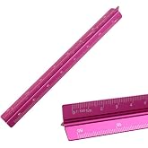 Purzen Metal Scale Ruler 12 Inch,Aluminum Architectural Scale Ruler with Imperial Triangular Measurements, Durable Aluminum Alloy Measuring Tool for Architects, Engineers, Drafting Construction,Pink,L