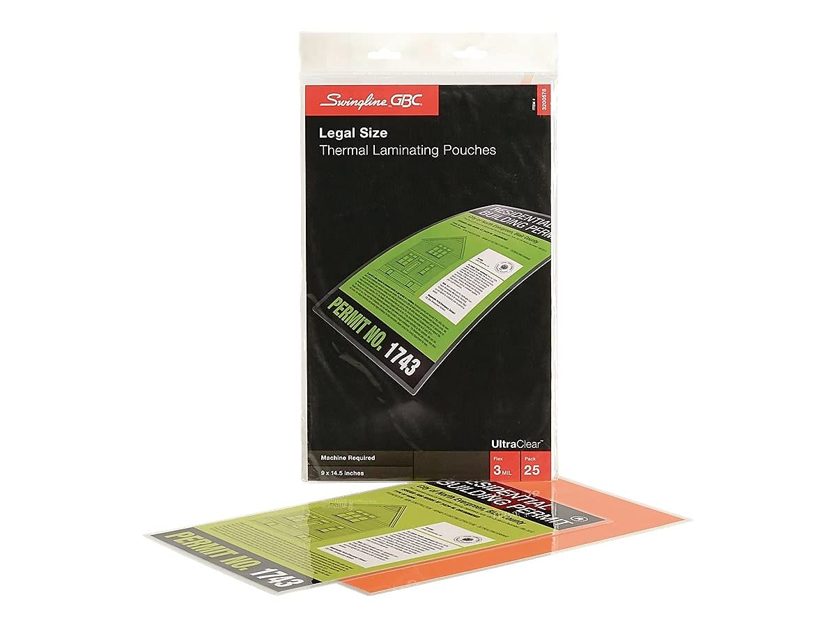 Swingline GBC GBC3200578 UltraClear Thermal Laminating Pouches, Legal Size, 3 Mil, 25 Pack (3200578)