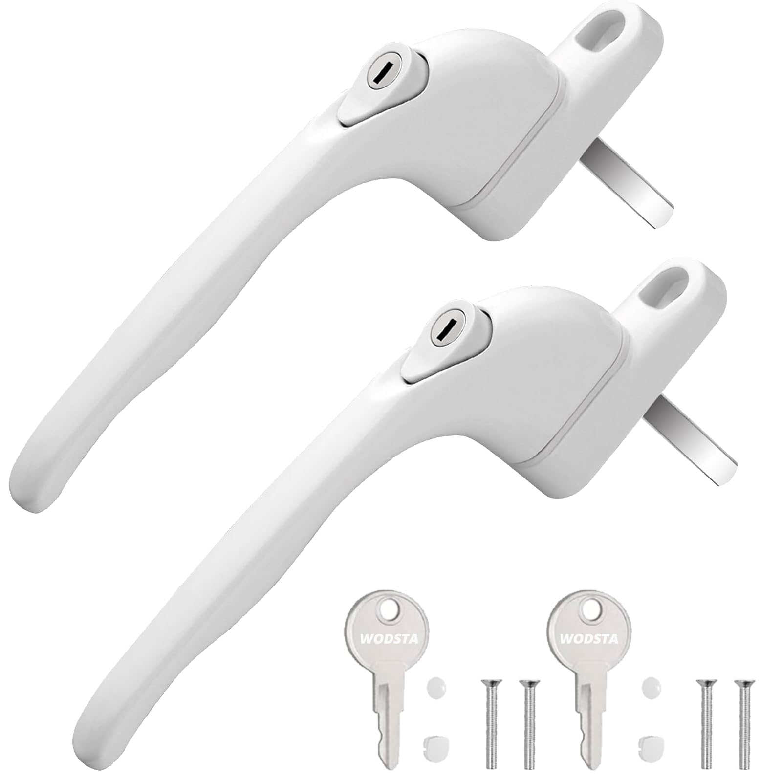 WODSTA UPVC Window Handle 2PCS Lockable Window Handle Aluminum White Universal Espag Handles with Key with 43mm Spindle Length for Indoor and Outdoor UPVC Window