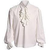 Bbalizko Mens Pirate Shirt Ruffle Victorian Renaissance Steampunk Vampire Poet Shirts Gothic Medieval Costume White