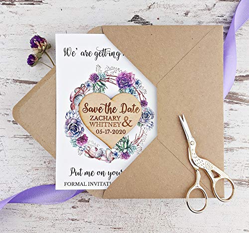Succulent Save The Date Card, Heart Wedding Save The Date Magnet, Rustic Save The Date Card, Wood Save The Date, Rustic Magnet Set of 20